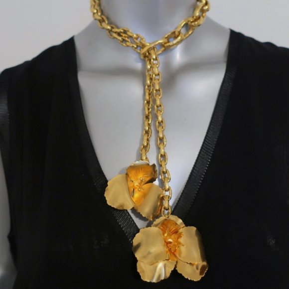 Dior Jewelry - Christian Dior Gold Flowers on Chain Necklace
